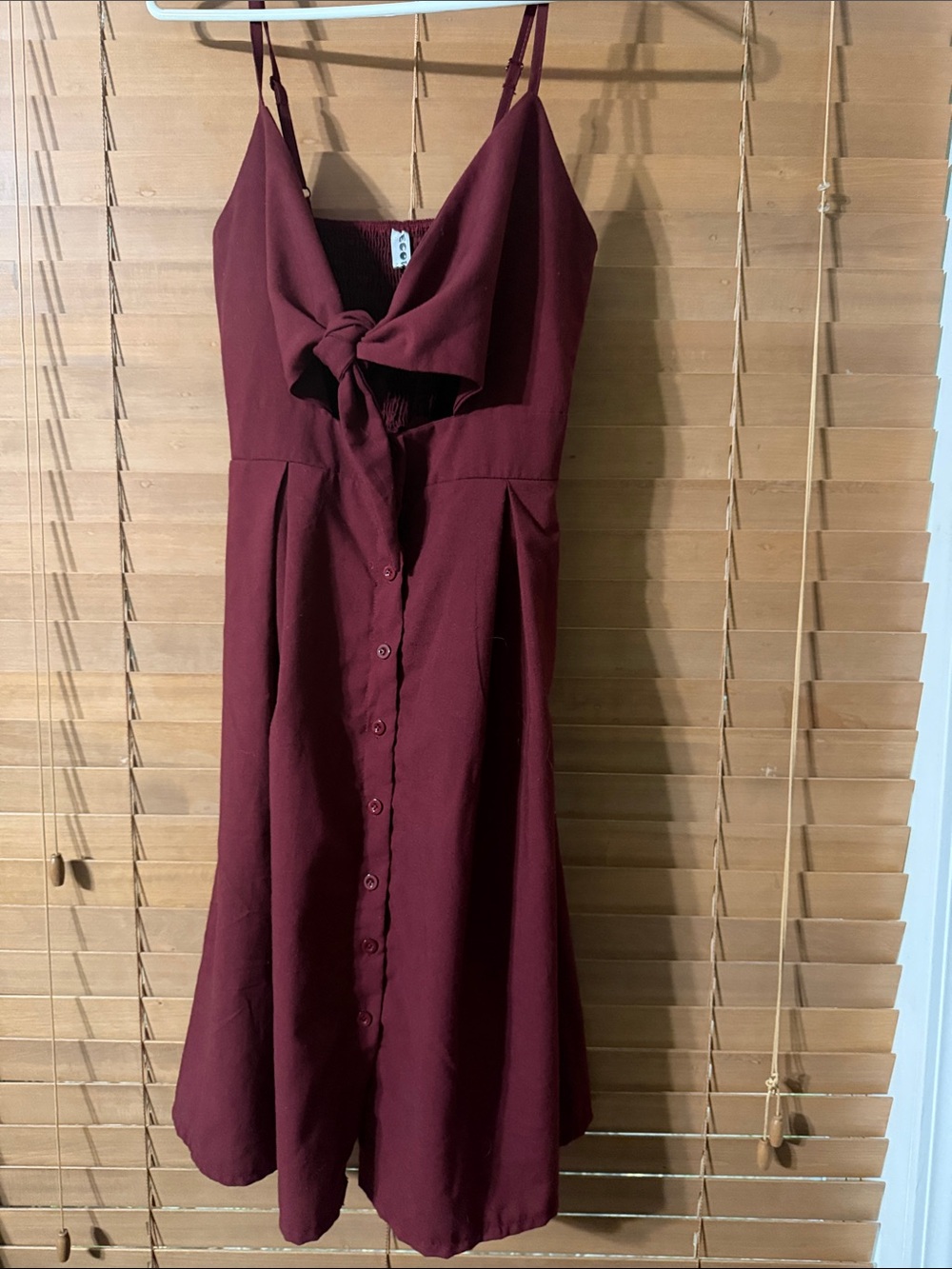 Spaghetti Strap Tie-Front Midi Dress in Burgundy